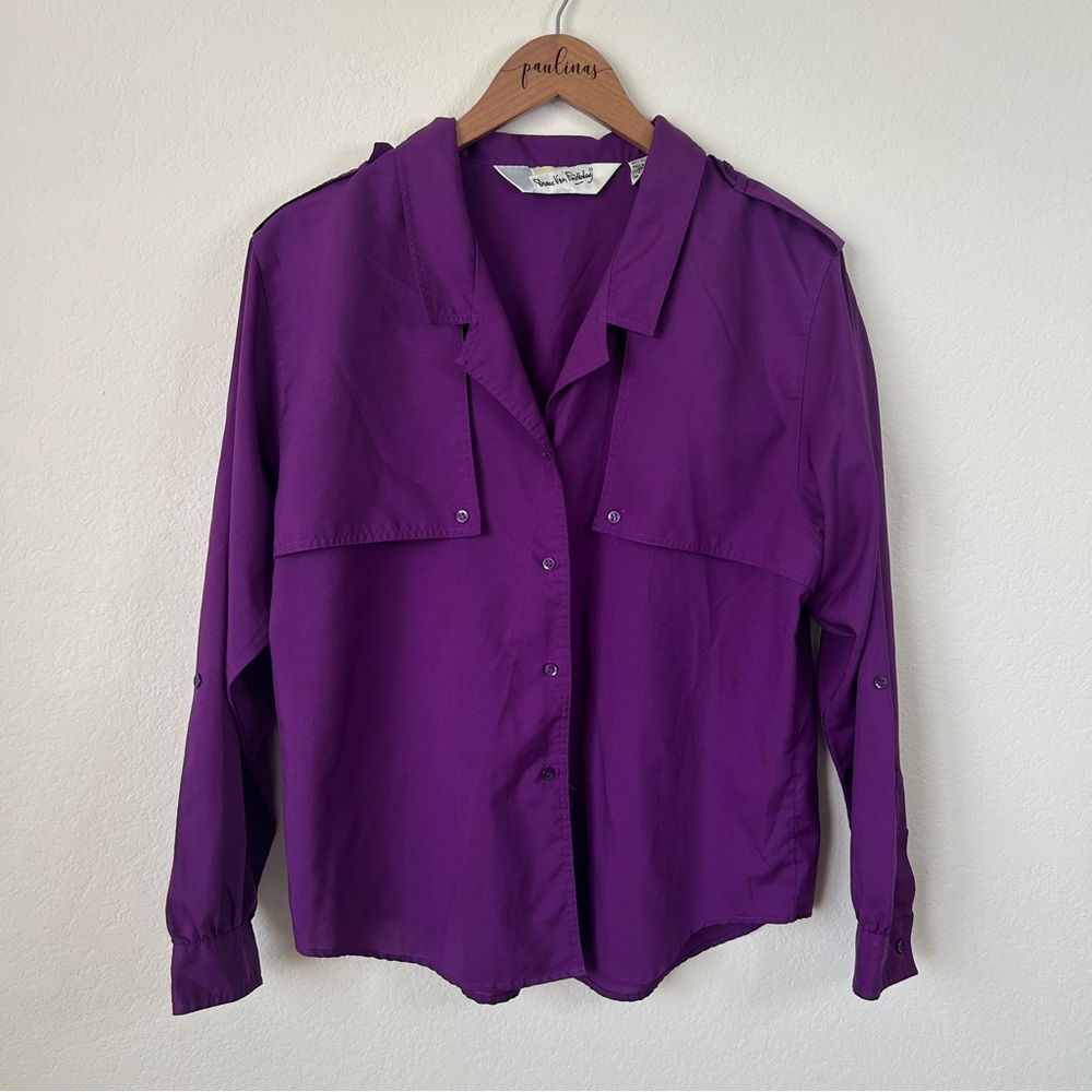 Diane Von Furstenberg Top Womens 14 Purple Vintage Button Up Designer Shirt